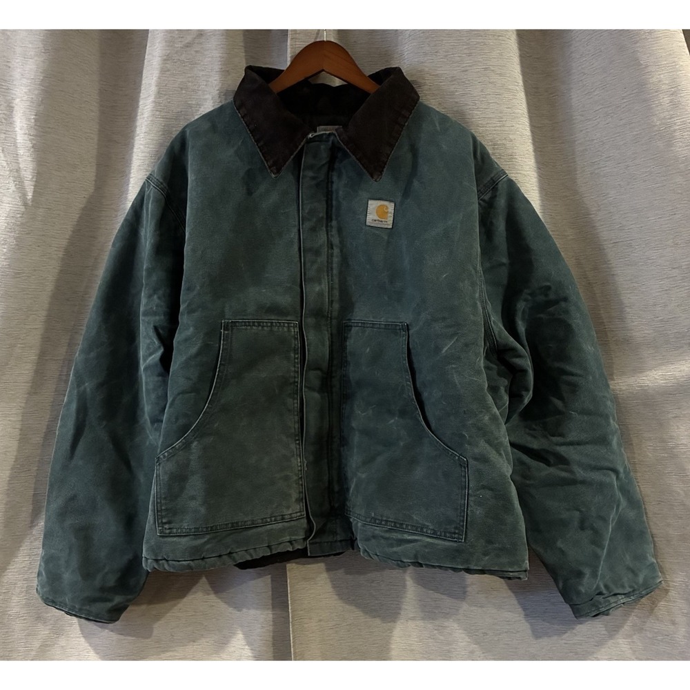 Vintage Carhartt Green Quilt Lined Sandstone Arctic Jacket Mens Workwear
